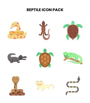 Reptile Flat Vector Icons Pack Stock Illustration