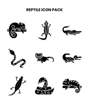 Reptile Glyph Vector Icons Pack Stockillustratie