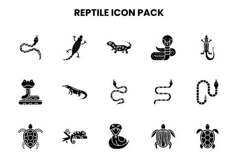Reptile Glyph Vector Icons Pack Stock Illustration