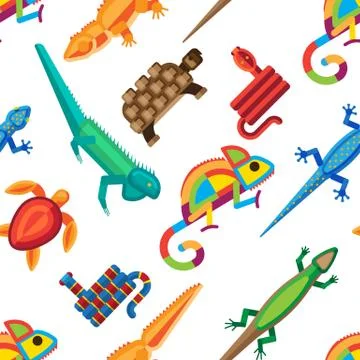 Reptiles animals vector seamless pattern 스톡 일러스트