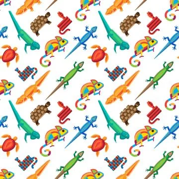 Reptiles animals vector seamless pattern Stock Illustration
