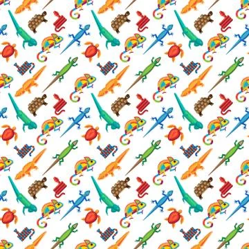 Reptiles animals vector seamless pattern Stock Illustration