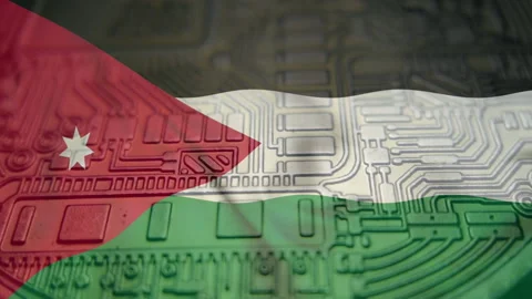 Republic of Amman flag with Bitcoin Cryptocurrency Video stock 165897686