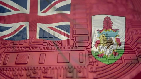 Republic of Bermuda flag with Bitcoin Cryptocurrency. Regulations, laws Mone Stock Footage 165612821
