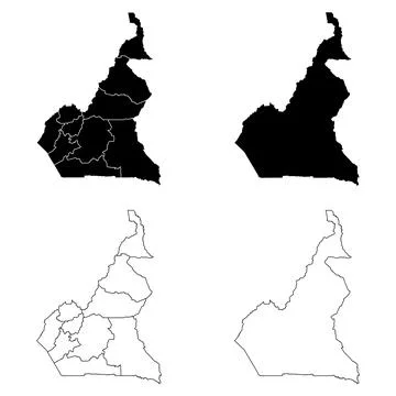 Republic of Cameroon Outline and Solid Fill Map Set. Stock Illustration