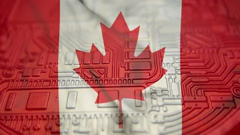 Republic of Canada flag with Bitcoin Cryptocurrency Stock Footage 165901929