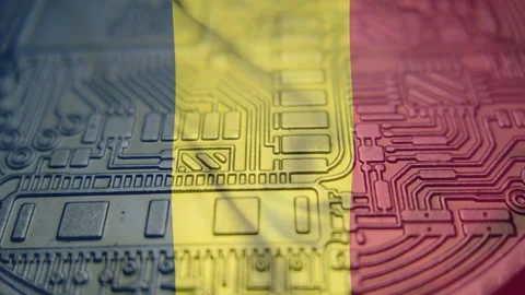 Republic of Chad flag with Bitcoin Cryptocurrency. Regulations, law Stock Footage 166636745