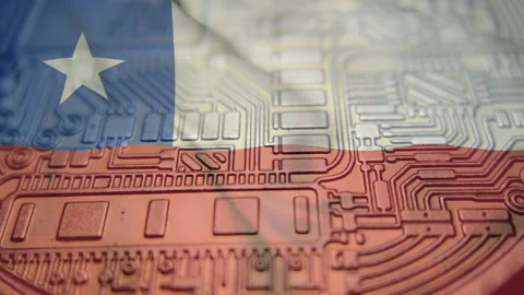 Republic of Chile flag with Bitcoin Cryptocurrency. Regulations, la Stock Footage 166636086