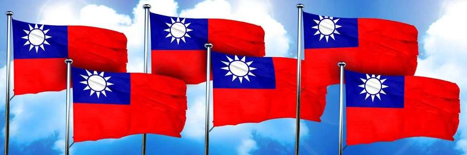 Republic of china flags, 3D rendering, on a cloud background イラスト素材