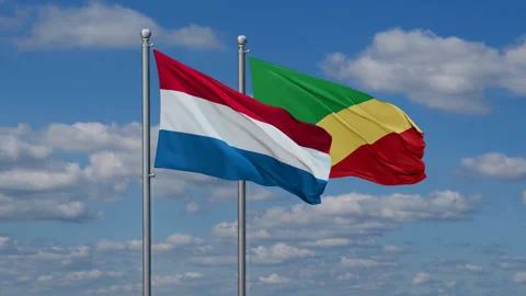Republic of the Congo and Luxembourg two flags Stock Footage 288633591