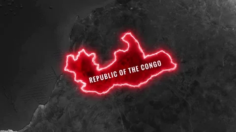 Republic of the Congo animated glowing map highlighting country borders video Video stock 343859196