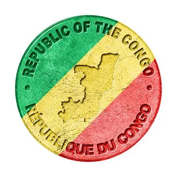 Republic of the Congo Flag Button with Map Stock Photos