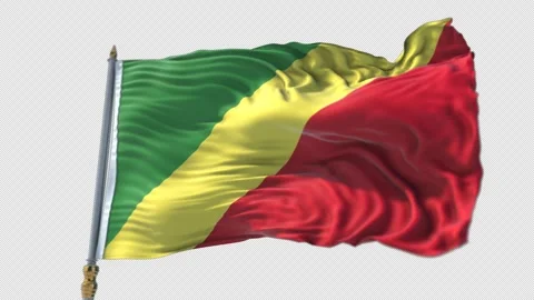 Republic of the Congo Flag on a flagpole Waving on Transparent Alpha Background Stock Footage 292306418