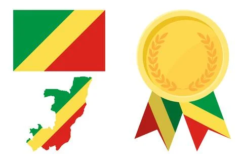 Republic of the Congo flag with map and gold medal in set for web and banne.. Stock Illustration