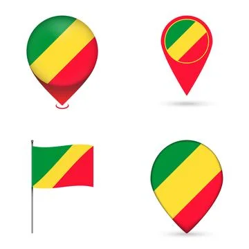 Republic of the Congo Flag Map Pin Icons Set Collection. Stock Illustration