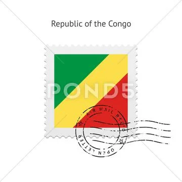 Republic of the Congo Flag Postage Stamp. Illustration #32927472