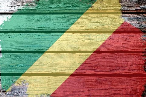 Republic of the Congo flag - realistic looking flag on a wooden surface Stock Illustration