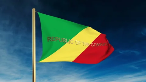 Republic of the Congo flag slider style with title. Waving in the wind with Stock Footage 48910784