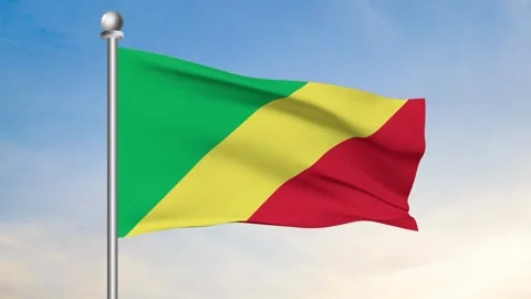 Republic Of Congo Flag Waving In Blue Sky Front View Stock Footage 240651741