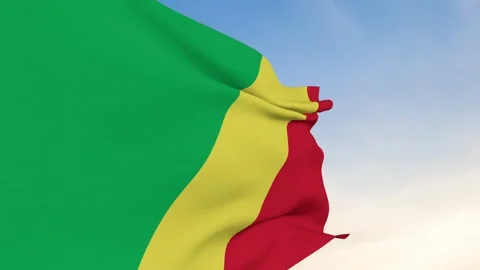 Republic Of Congo Flag Waving In Blue Sky Side View Stock Footage 240651744