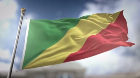 Republic of the Congo Flag Waving Slow Motion 3D Rendering Blue Sky Backgro.. Stock Footage 75242664