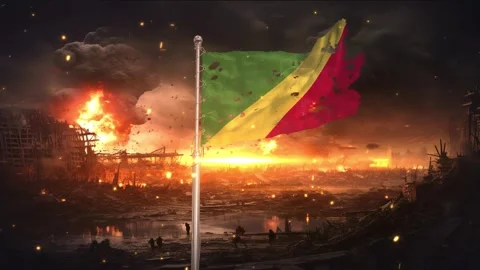 Republic of the Congo flag waving in war is torn Vidéo 346090760