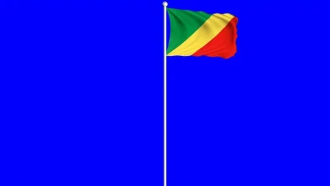 Republic of Congo Flag Waving on Wind Loopable Green Blue Screen Matte Stock Footage