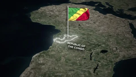 Republic of the Congo Map Animation, Waving of Flag, Glowing Border on World Map Stock Footage 334455205