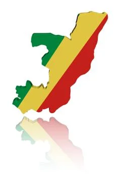 Republic of congo map flag 3d render with reflection illustration Stock Illustration