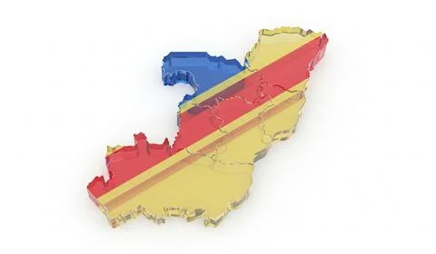 Republic of the Congo map shape with flag in shiny glass material. Stock Illustration