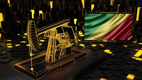 Republic of Congo oil pumpjack digital wireframe working Stock Footage 346889829