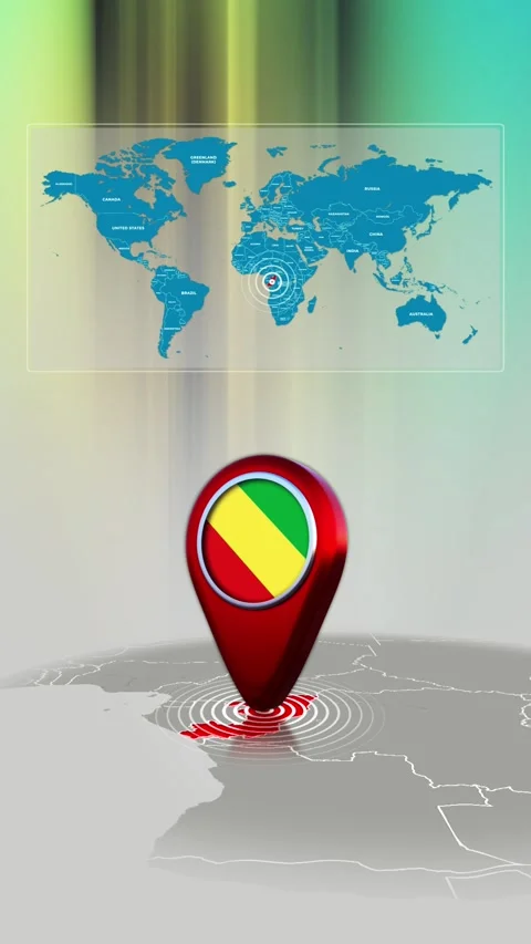 Republic of the Congo World Map Pin Location Background Loop Vertical Stock Footage 341771542