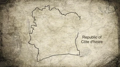 Republic of Cote d'Ivoire map drawn on a cartography background sheet of paper Stock Footage 313037451