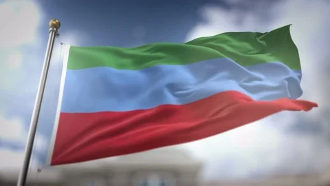 Republic of Dagestan Flag Waving Slow Motion 3D Rendering Blue Sky Backgrou.. Stock Footage 75242541