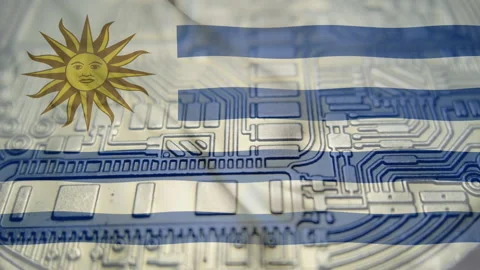 Republic of Eastern Republic of Uruguay flag with Bitcoin Cryptocurrency Stock Footage 165982899