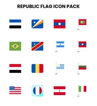 Republic Flag Flat Bundle Icons Pack Stock Illustration