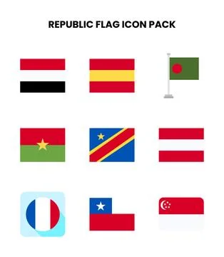 Republic Flag Flat Design Icons Pack Stock Illustration