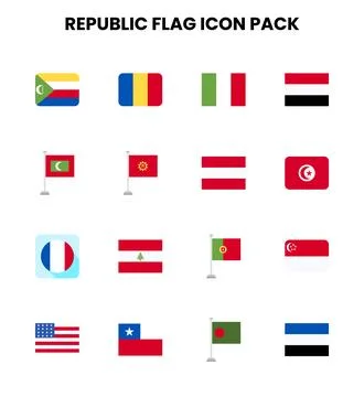 Republic Flag Flat Design Icons Pack Stock Illustration
