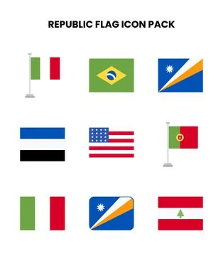Republic Flag Flat Graphics Icons Pack Stock Illustration