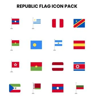 Republic Flag Flat Icons Pack Stock Illustration