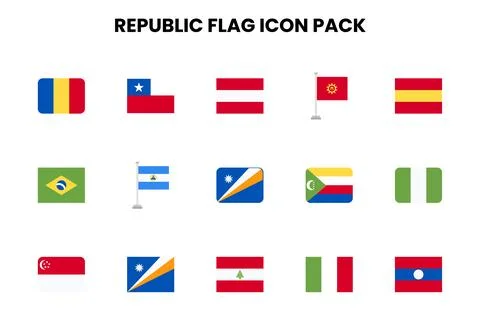 Republic Flag Flat UI Icons Pack Stock Illustration
