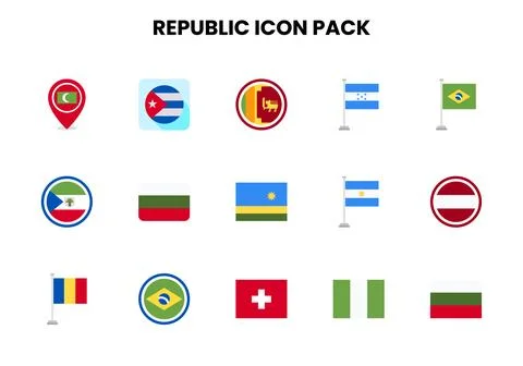 Republic Flat Vector Icons Pack Stock Illustration