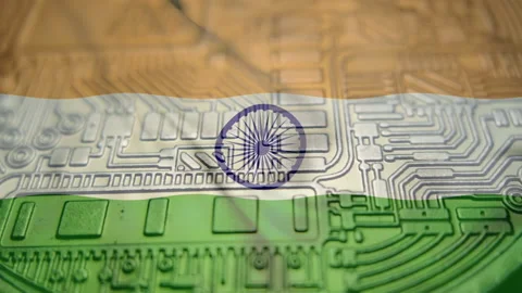 Republic of India flag with Bitcoin Cryptocurrency. Regulations, laws Moneta Video stock 166720503