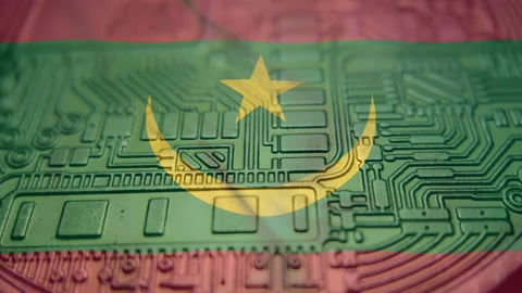 Republic of Islamic Republic of Mauritania flag with Bitcoin Cryptocurrency Stock Footage 166508053