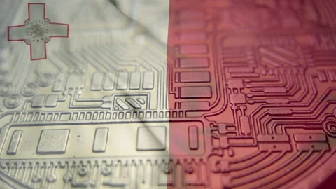 Republic of Malta flag with Bitcoin Cryptocurrency. Regulations, laws Moneta Stock Footage 166722079