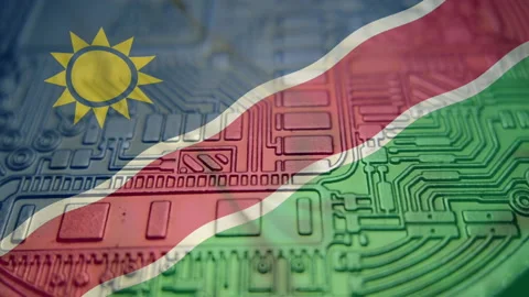 Republic of Namibia flag with Bitcoin Cryptocurrency Stock Footage 166723605