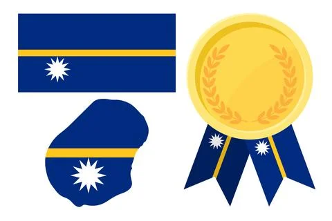 Republic of Nauru flag with map and gold medal in set for web and banners o.. Stock Illustration