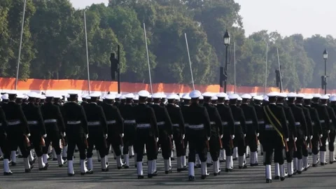 Republic parade in India slow motion of soldiers back Stock Footage 148409864