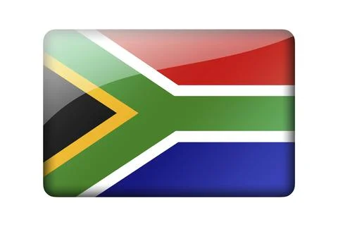 The Republic of South Africa flag. Rectangular glossy icon. Isolated on white Illustrazione stock