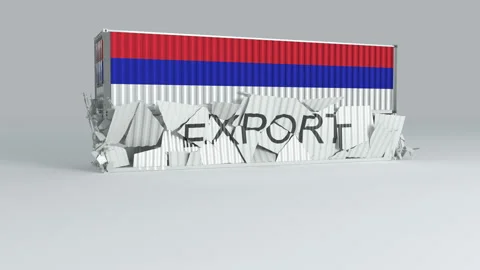 Republic of Srpska container with the flag falls on top of a container Stock Footage 124629736